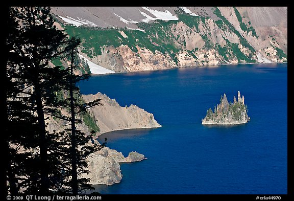 Island called Phantom Ship and crater walls. Crater Lake National Park (color)