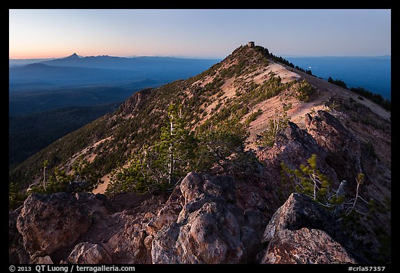Mount Scott summit and fire lookout at dusk. Crater Lake National Park, Oregon, USA.