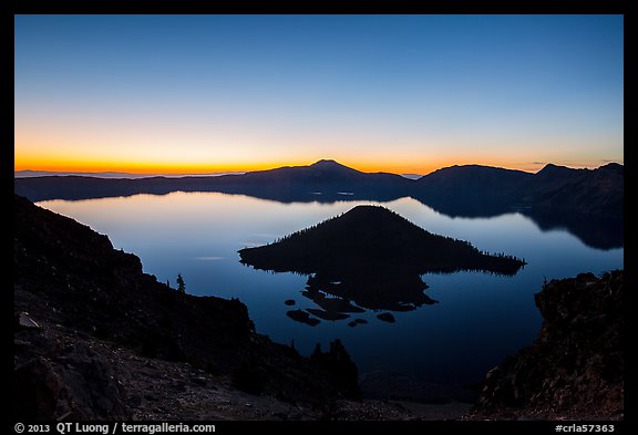 Wizard Island and Crater Lake at dawn. Crater Lake National Park (color)