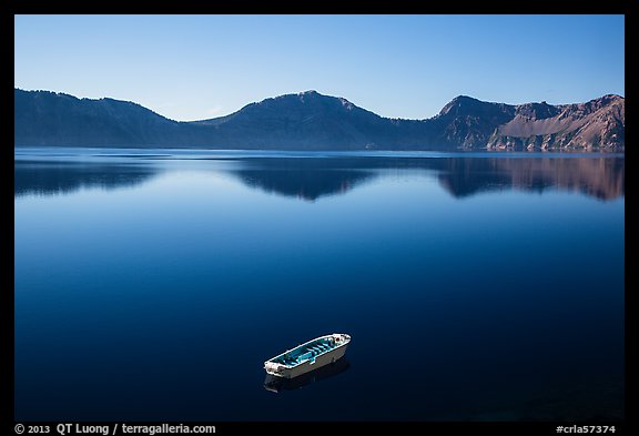 Tour boat and blue lake. Crater Lake National Park (color)