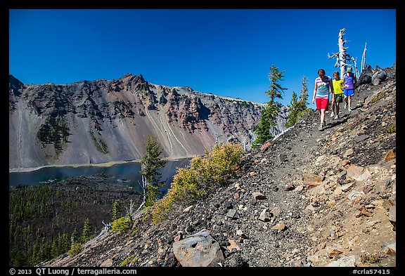 Hikers near Wizard Island summit. Crater Lake National Park (color)
