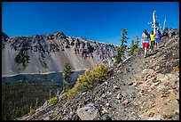 Hikers near Wizard Island summit. Crater Lake National Park ( color)