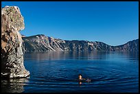 Man swimming in lake, Cleetwood Cove. Crater Lake National Park ( color)
