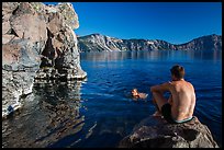 Men swimming in lake, Cleetwood Cove. Crater Lake National Park ( color)