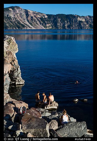 People on lakeshore, Cleetwood Cove. Crater Lake National Park (color)