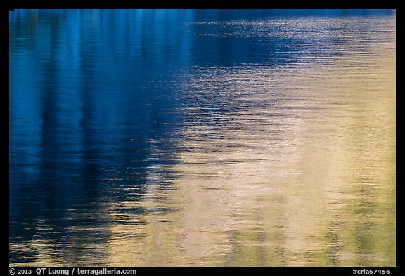 Golden and blue reflections, Cleetwood Cove. Crater Lake National Park, Oregon, USA.