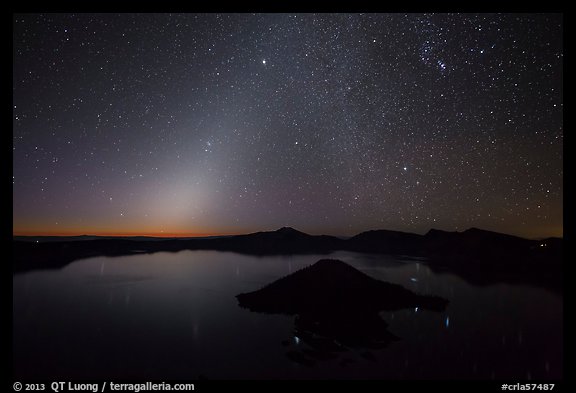 Glow from dawn and starry sky. Crater Lake National Park (color)