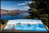 Interpretive sign, Wizard Island and Llao peak. Crater Lake National Park ( color)