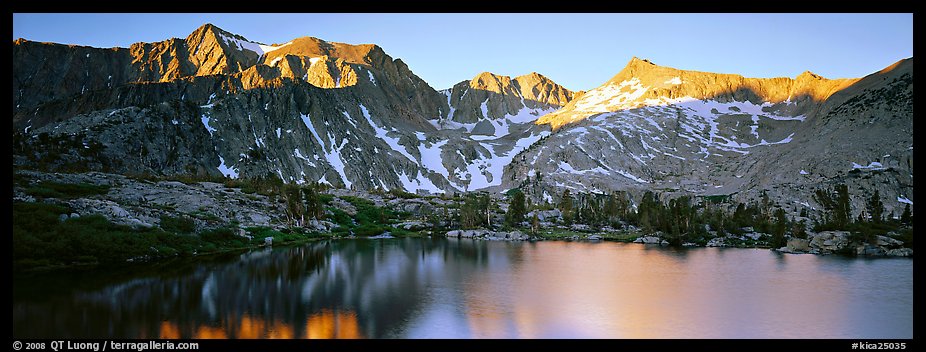 Last light over peaks and reflections. Kings Canyon National Park (color)