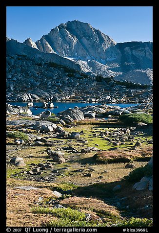 Alpine meadow, lake, and Mt Giraud, Dusy Basin. Kings Canyon National Park (color)