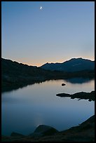 Lake and mountains with moon, Dusy Basin. Kings Canyon National Park ( color)