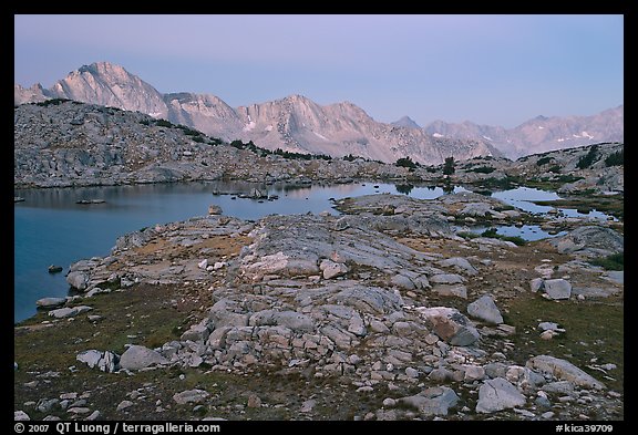 Alpine landscape, lakes and mountains at dawn, Dusy Basin. Kings Canyon National Park (color)