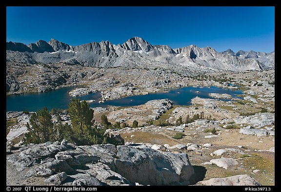 Alpine terrain, lakes and mountains, morning, Dusy Basin. Kings Canyon National Park (color)