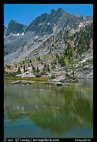 Mt Giraud and lake, Lower Dusy Basin. Kings Canyon National Park (color)