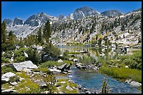 Outlet stream, lake, and mountains, Lower Dusy Basin. Kings Canyon National Park ( color)
