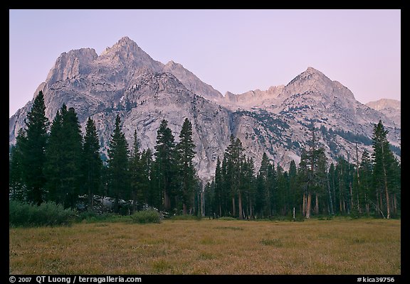 Langille Peak from Big Pete Meadow at dawn, Le Conte Canyon. Kings Canyon National Park (color)