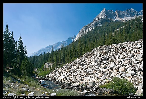 Scree slope, river, and The Citadel, Le Conte Canyon. Kings Canyon National Park (color)