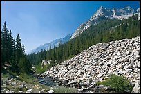 Scree slope, river, and The Citadel, Le Conte Canyon. Kings Canyon National Park, California, USA. (color)