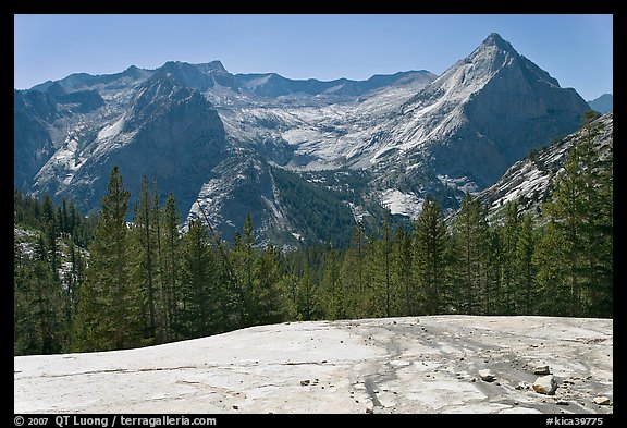 Granite slab, Langille Peak and the Citadel above Le Conte Canyon. Kings Canyon National Park (color)