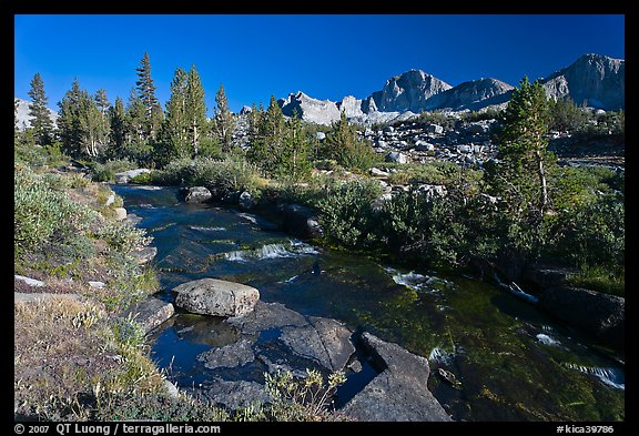 Stream and Mt Giraud chain, Lower Dusy basin. Kings Canyon National Park (color)