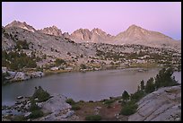 Columbine Peak and Palissades above lake at dusk, Lower Dusy basin. Kings Canyon National Park ( color)