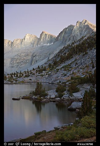 Lake and Mt Giraud at dusk, Lower Dusy basin. Kings Canyon National Park (color)