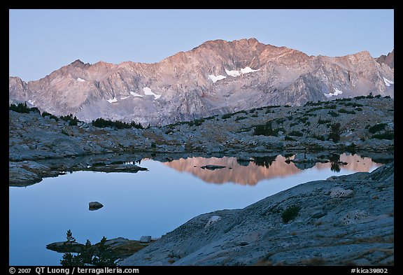 Mountains and lake, upper Dusy basin, sunrise. Kings Canyon National Park (color)