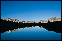 Mountain range reflected in calm lake, Dusy Basin. Kings Canyon National Park ( color)