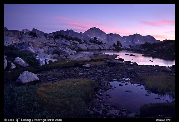 Ponds in Dusy Basin and Mt Giraud, sunset. Kings Canyon National Park (color)