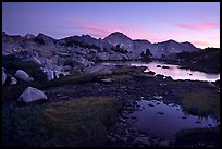 Ponds in Dusy Basin and Mt Giraud, sunset. Kings Canyon National Park, California, USA. (color)
