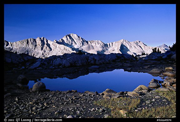 Pond in Dusy Basin and Mt Giraud, early morning. Kings Canyon National Park (color)