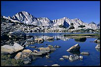 Mt Giraud reflected in a lake in Dusy Basin, morning. Kings Canyon  National Park, California, USA.