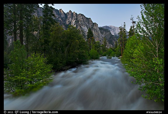South Forks of the Kings River flowing at dusk. Kings Canyon National Park (color)