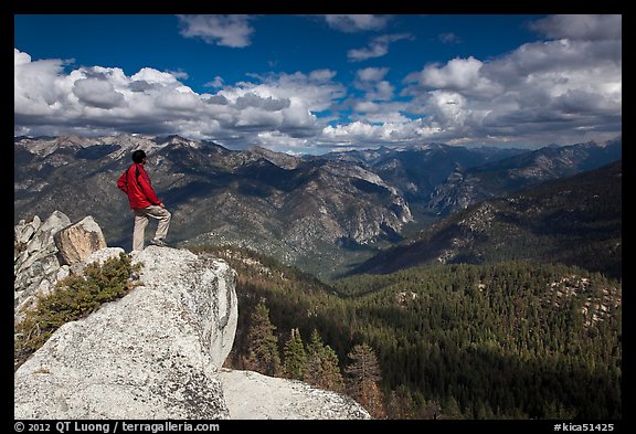 Park visitor looking, Lookout Peak. Kings Canyon National Park (color)