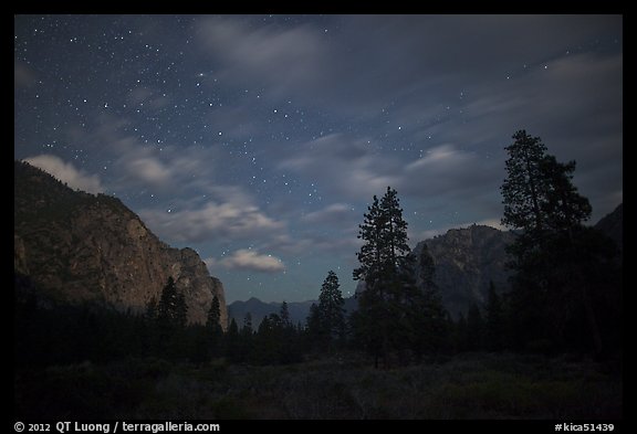 Cedar Grove valley at night. Kings Canyon National Park (color)