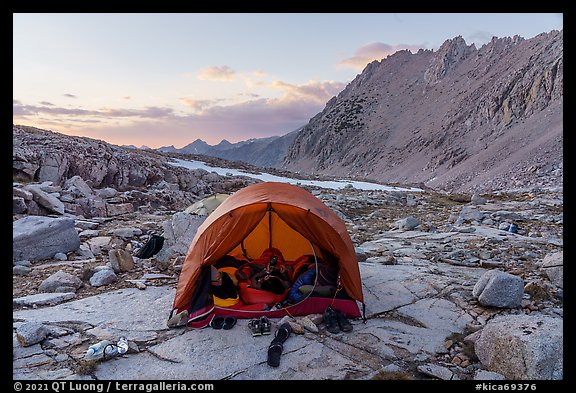 High Sierra camping above treeline, Kings Canyon National Park. California (color)