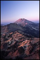 Mt Diller, Pilot Pinnacle, and Lassen Peak from Brokeoff Mountain, sunset. Lassen Volcanic National Park, California, USA.