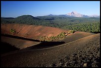 Cinder cone crater and Lassen Peak, early morning. Lassen Volcanic National Park, California, USA. (color)