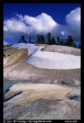 Colorful deposits in Bumpass Hell thermal area, early summer. Lassen Volcanic National Park, California, USA.