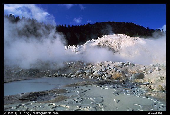 Mud cauldrons and fumeroles in Bumpass Hell thermal area. Lassen Volcanic National Park (color)