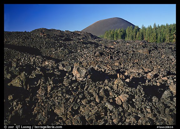 Fantastic lava beds and cinder cone, early morning. Lassen Volcanic National Park, California, USA.