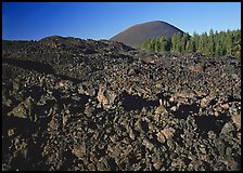 Fantastic lava beds and cinder cone, early morning. Lassen Volcanic National Park, California, USA. (color)