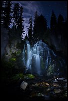 Dimly lit Kings Creek Falls and sky at night. Lassen Volcanic National Park ( color)