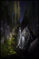 Kings Creek Falls and trees at night. Lassen Volcanic National Park ( color)