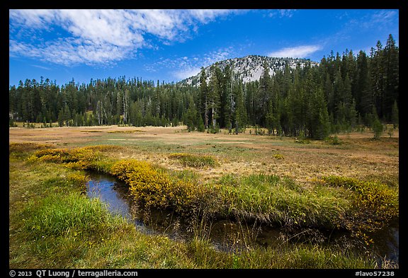 Upper Meadow with stream in late summer. Lassen Volcanic National Park, California, USA.
