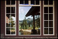 Brokeoff Mountain, Visitor Center window reflexion. Lassen Volcanic National Park ( color)