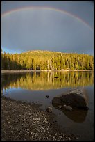 Rainbow and boulder, Juniper Lake. Lassen Volcanic National Park ( color)