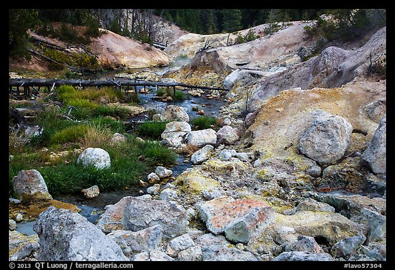 Sulfur deposits next to Hot Springs Creek. Lassen Volcanic National Park, California, USA.