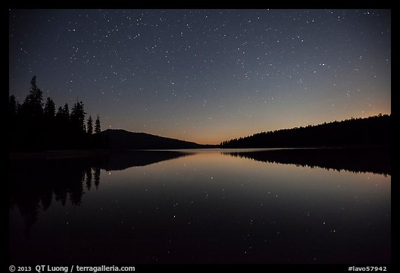 Juniper Lake at night after moonset. Lassen Volcanic National Park (color)