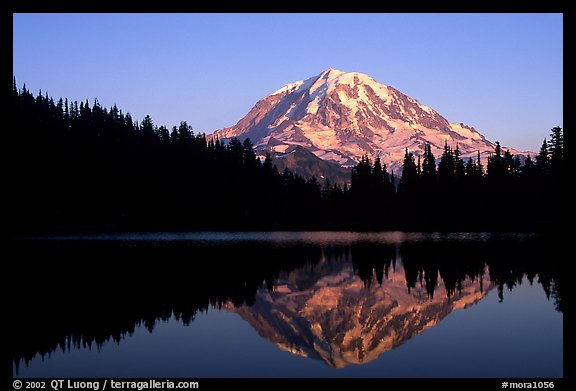 Mt Rainier with perfect reflection in Eunice Lake at sunset. Mount Rainier National Park (color)
